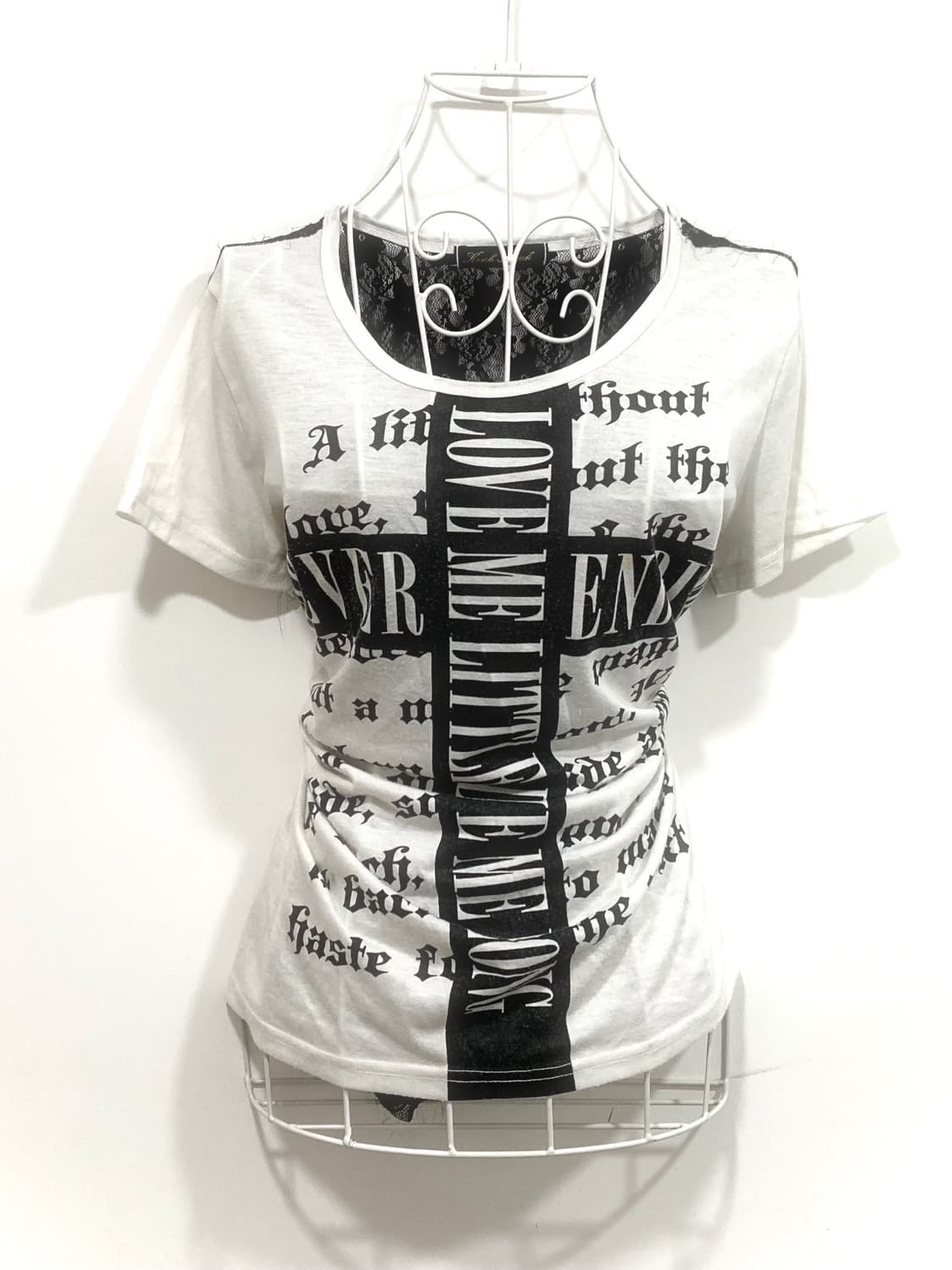 cross lettering crochet short sleeve 상품이미지1