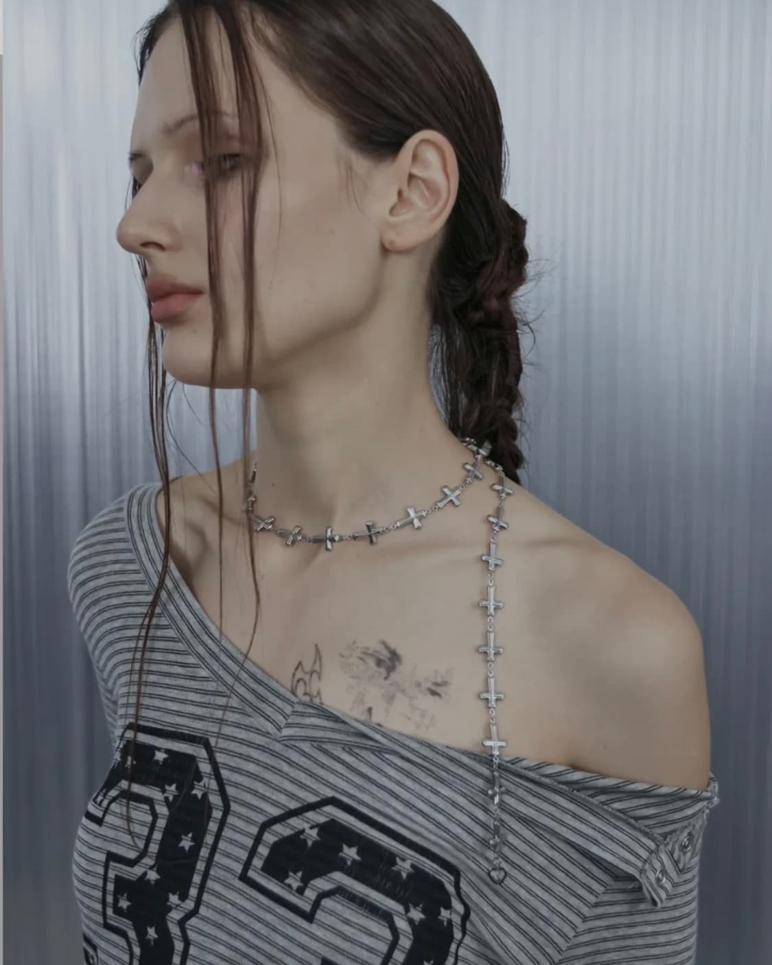 셋업이엑스이 DROP CROSS NECKLACE / SILVER 상품이미지2