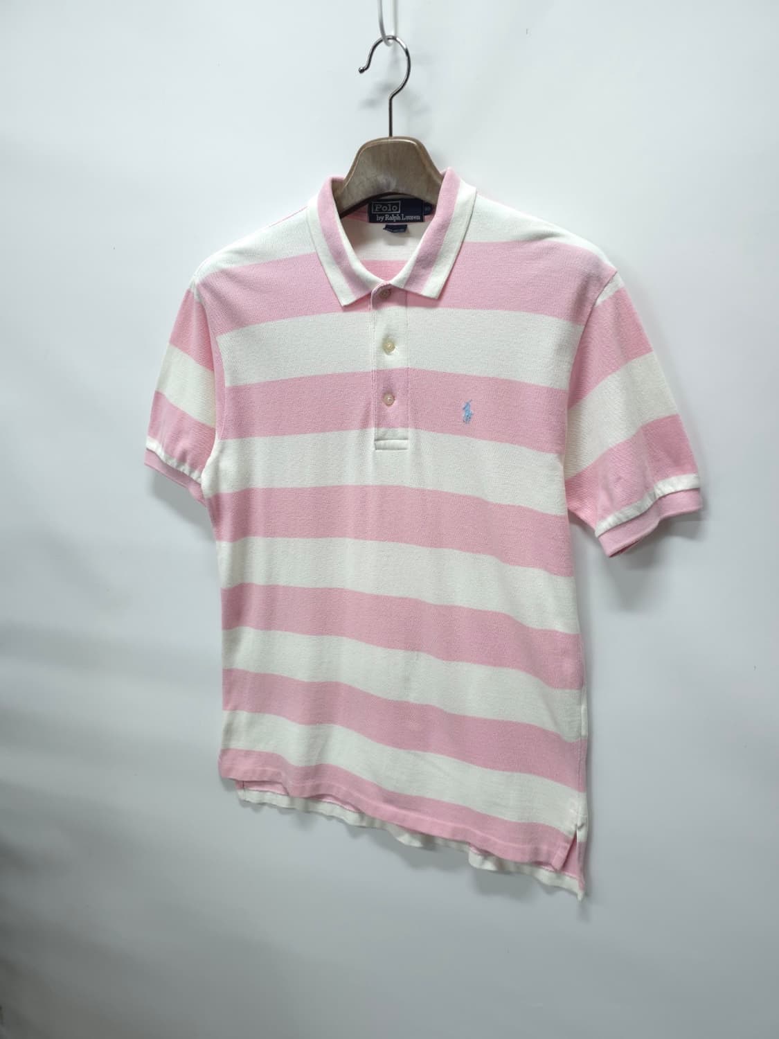폴로랄프로렌 90s 빈티지 남성 핑크화이트 보더 피케반팔티 상품이미지2