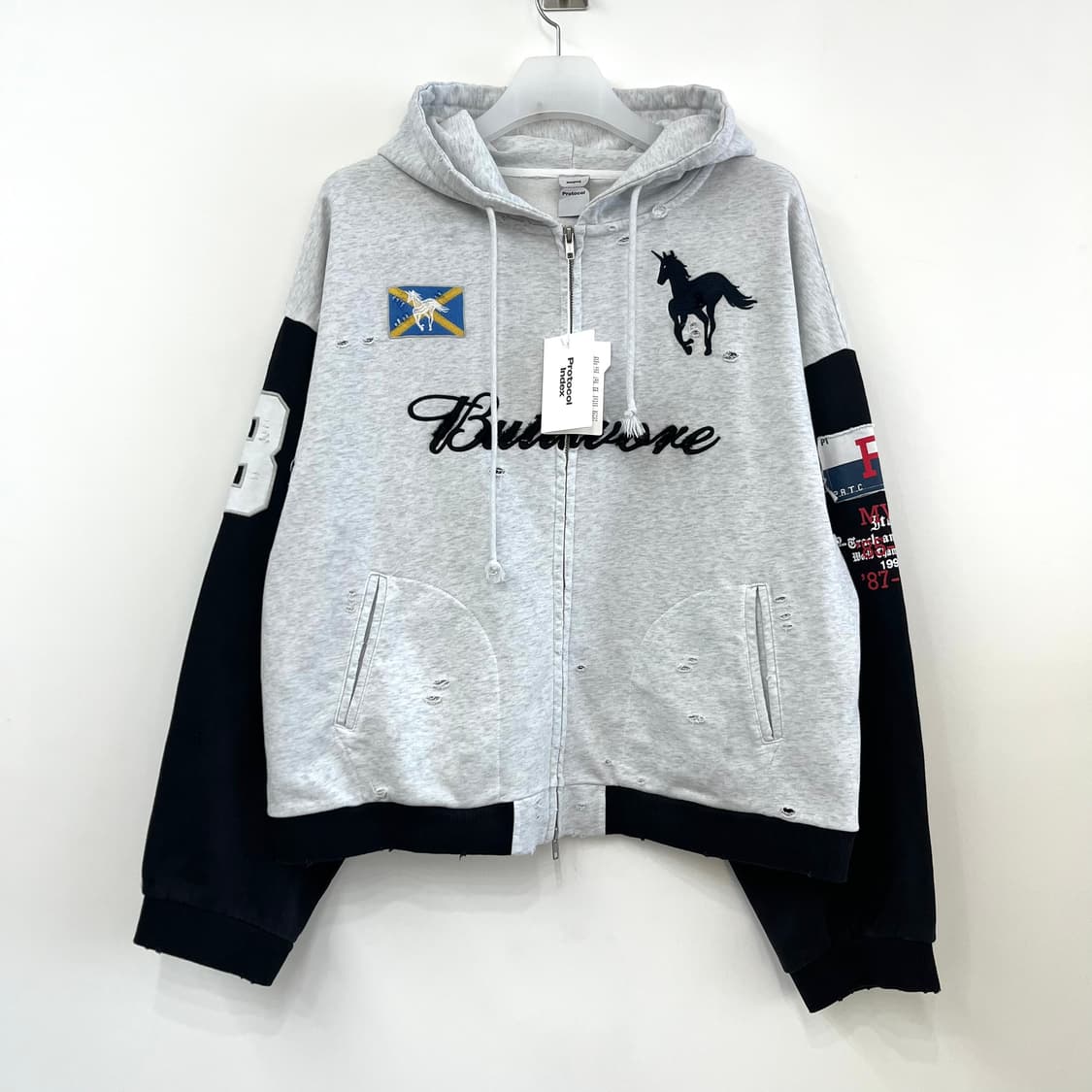 (새상품) 프로토콜 인덱스 버티보어 화이트 멜란지 후드집업 상품이미지2