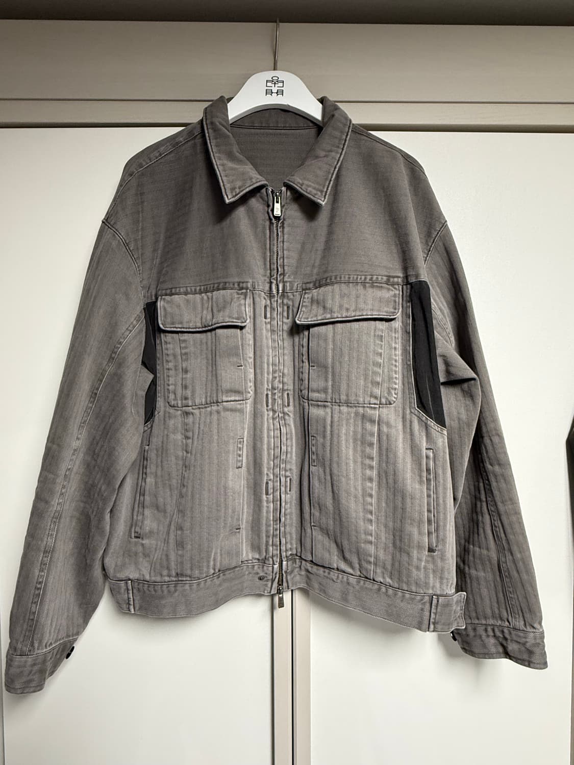 (4) 폴리테루 헤링본트윌 집 트러커 자켓 그레이 상품이미지1