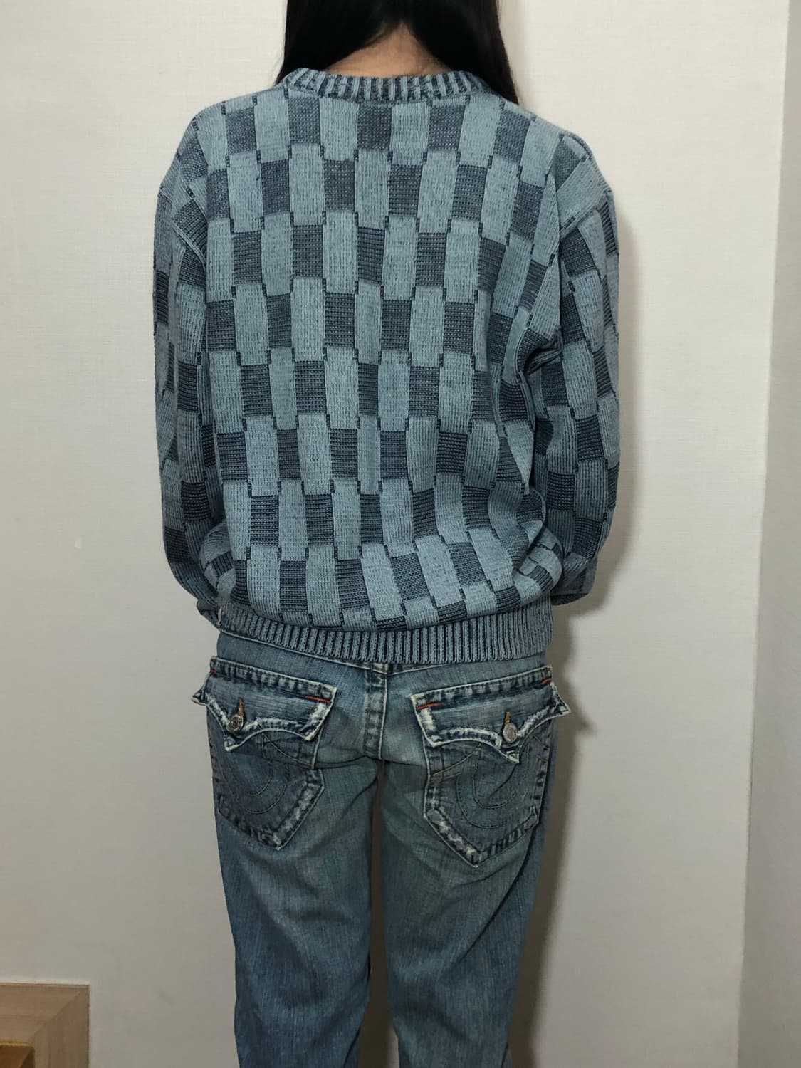 빈티지 블루 체커보드 니트 상품이미지7