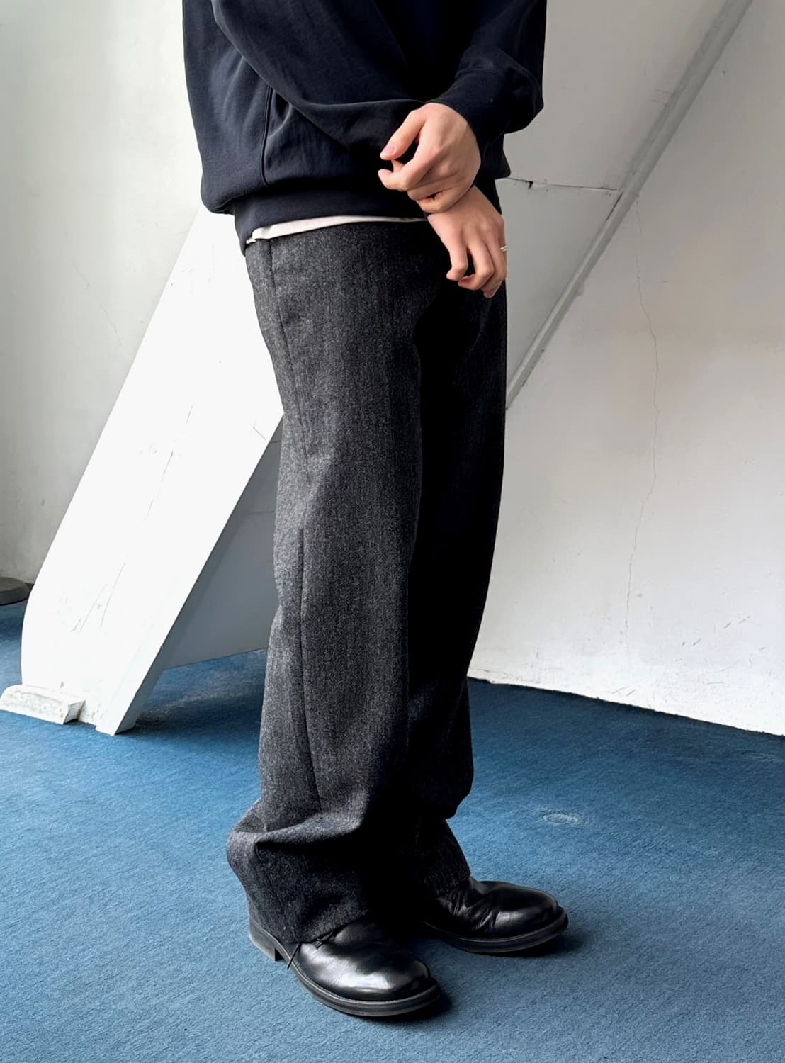 Tweed design no tuck straight slacks 상품이미지8
