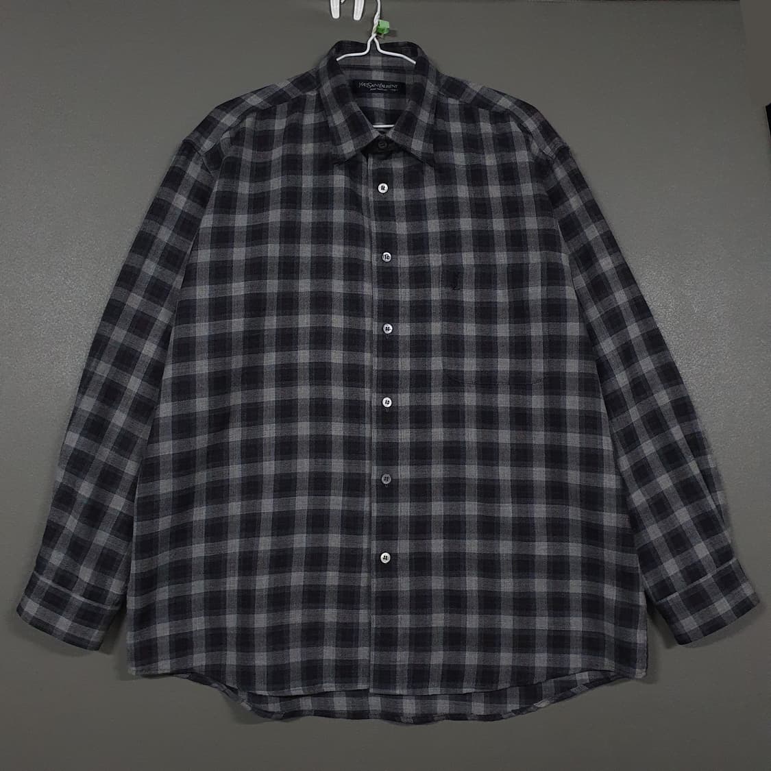 110 (2XL) YSL 입생로랑 울 모 체크 셔츠 그레이 빅사이즈 희귀 상품이미지1