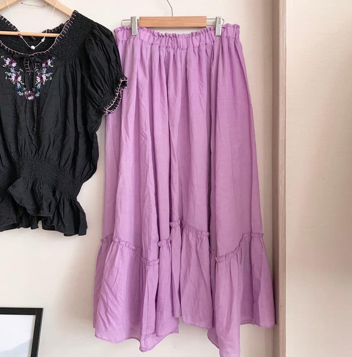 purple embroidery blouse skirt 상품이미지7
