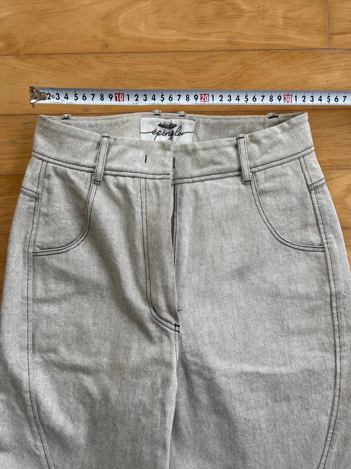 에핑글러 와이드 데님팬츠 S 화이트 그레이 상품이미지4