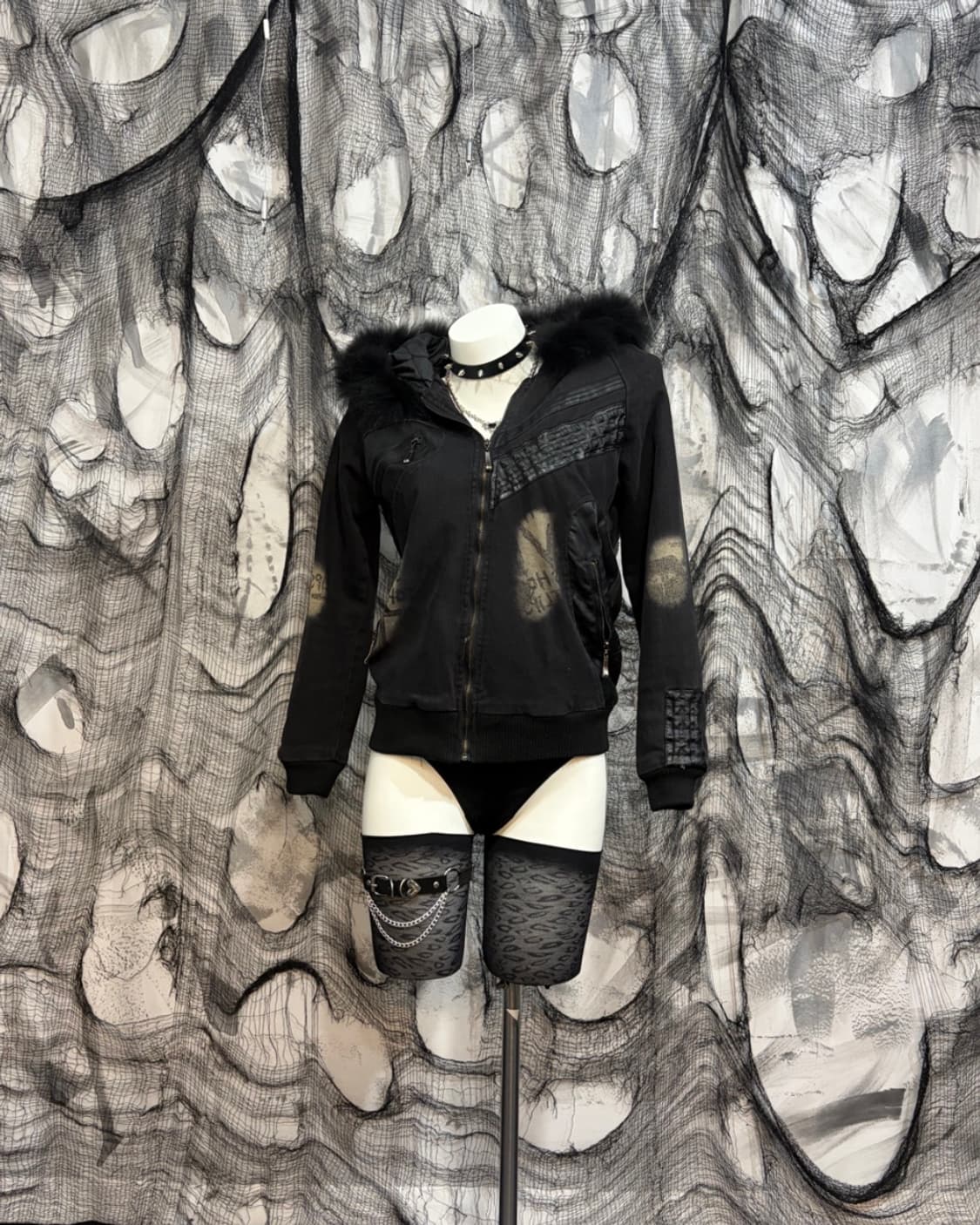 Y2K Fur hoodie patch bomber jacket 상품이미지1