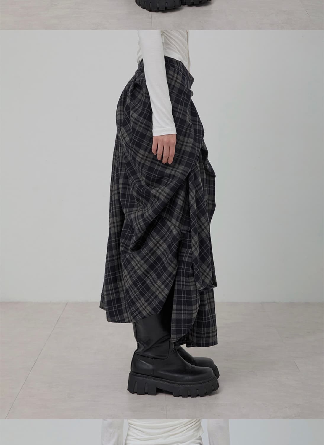 Draped Layered Long Skirt_Checked  상품이미지3