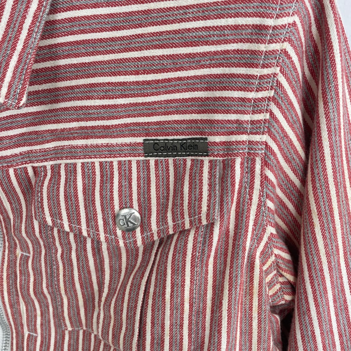 캘빈클라인 레드 스트라이프 크롭 데님 집업 자켓 상품이미지6