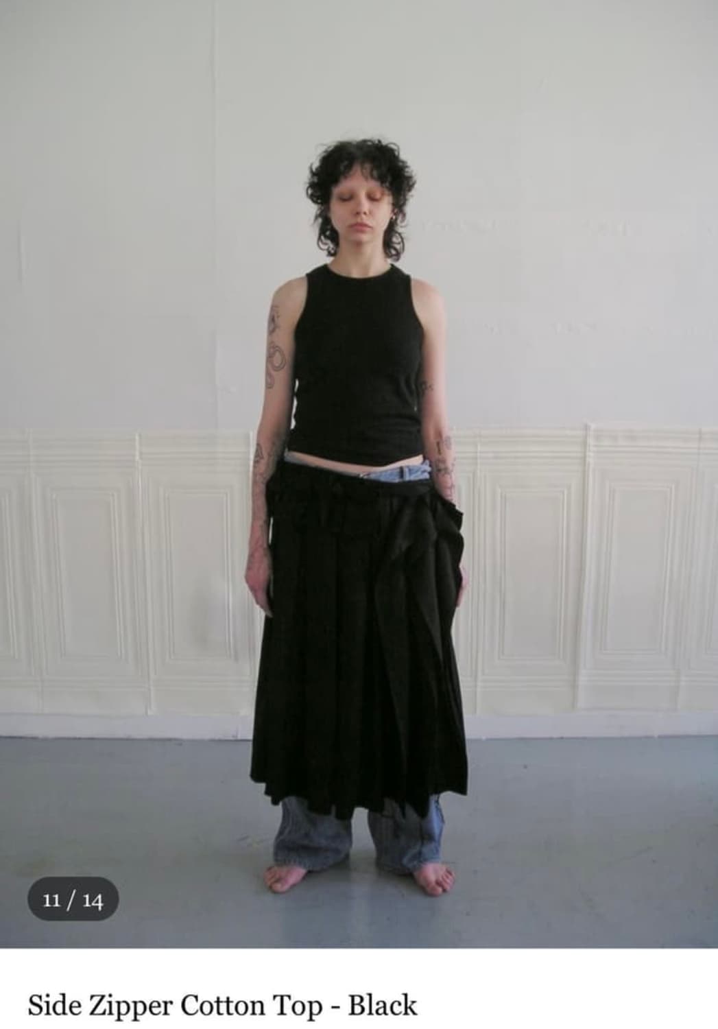 에옹쓰 Side Zipper Cotton Top 블랙 상품이미지2