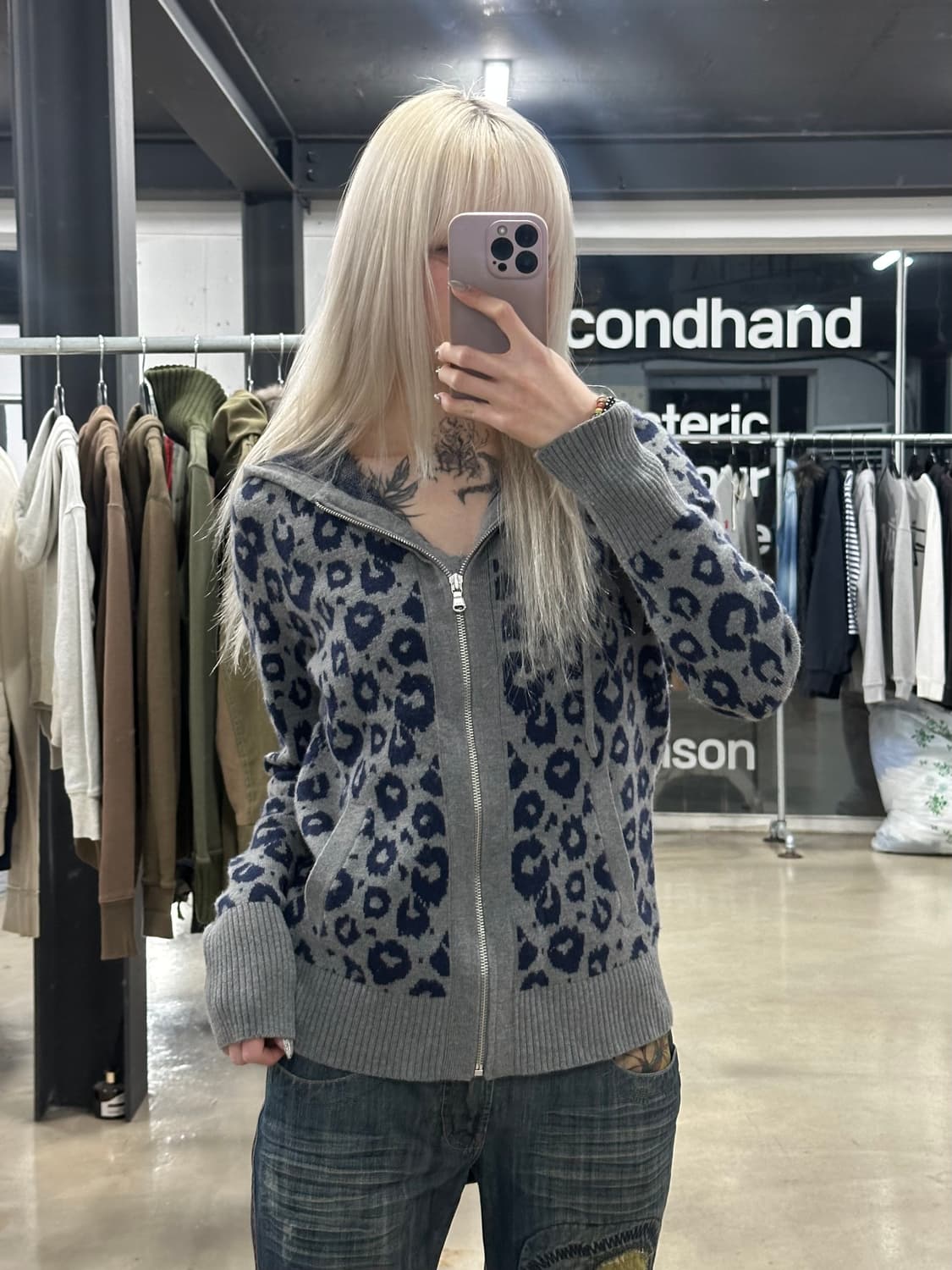 Gap 갭 레오파드 그레이 니트 후드집업 상품이미지3