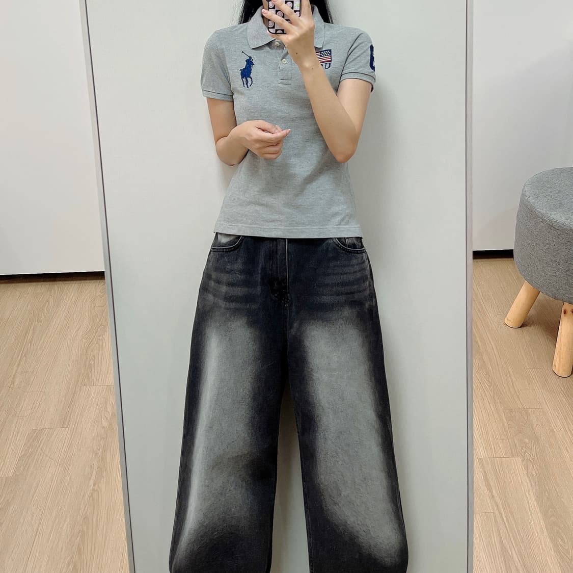 폴로 랄프로렌 빅포니 USA 성조기 그레이 카라 반팔 티셔츠 상품이미지1