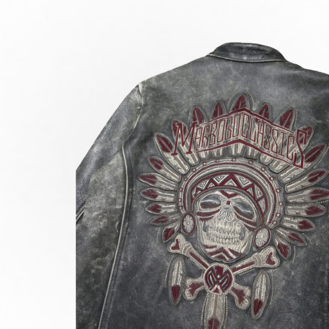 마르보보 클래식 스컬 인디언 레더 바이커 자켓 M 할인 상품이미지5