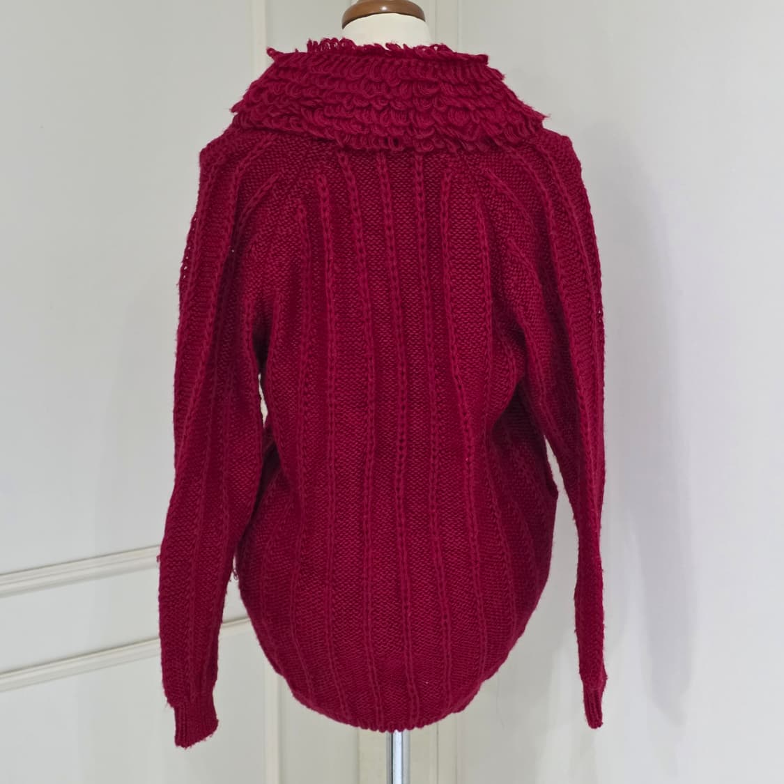 일본빈티지)레드 케이블 모리걸st 오네갸루 카라 케이블 더블니트 가디건 상품이미지4