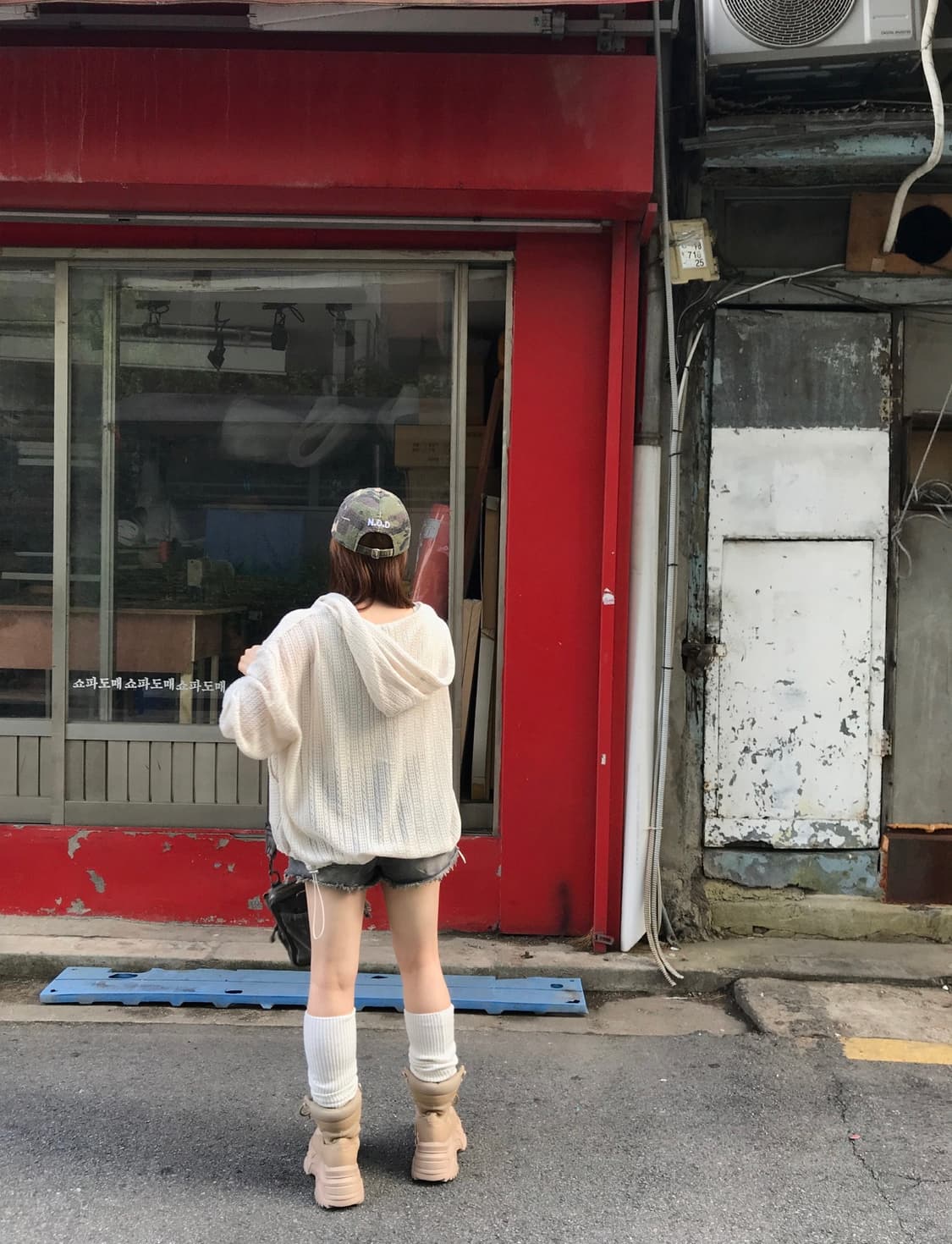 (새상품) 히니츠키 남녀공용 아키라 빈티지 메쉬 니트 후드집업 상품이미지4