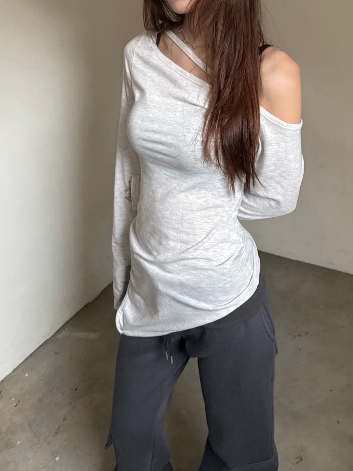 슬립오퍼 Unbal slit t 레이어드 슬림 트임 기본티셔츠 (멜란지 상품이미지1