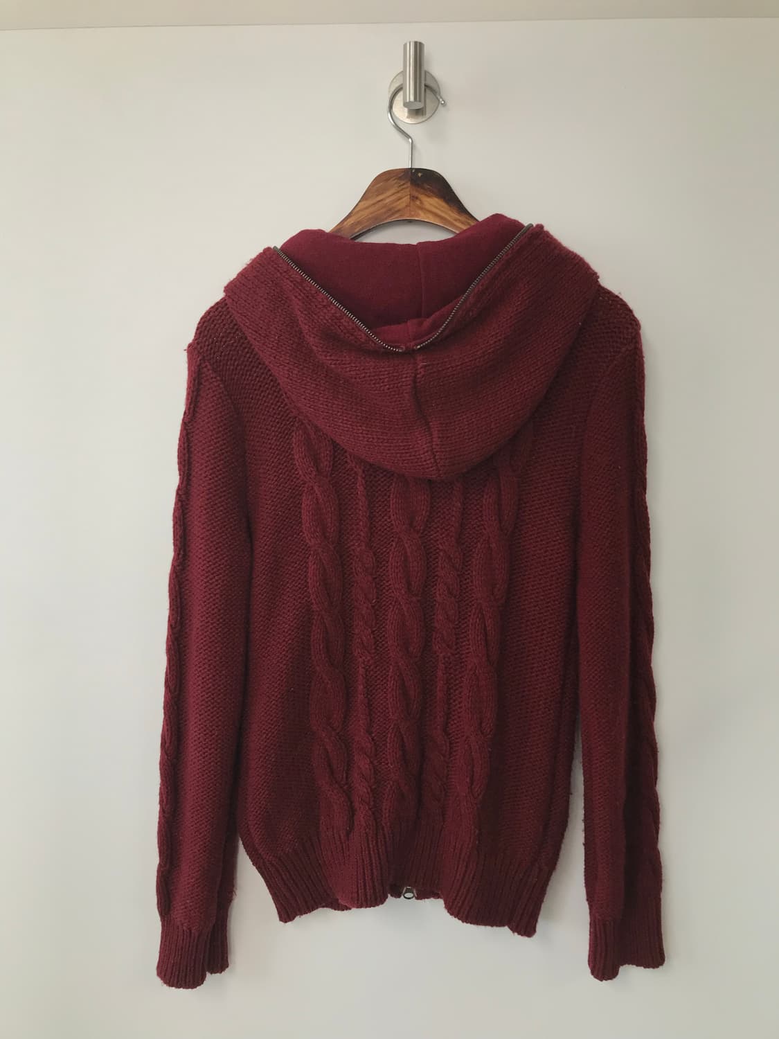 지프 자수로고 버건디 니트 후드집업 상품이미지3