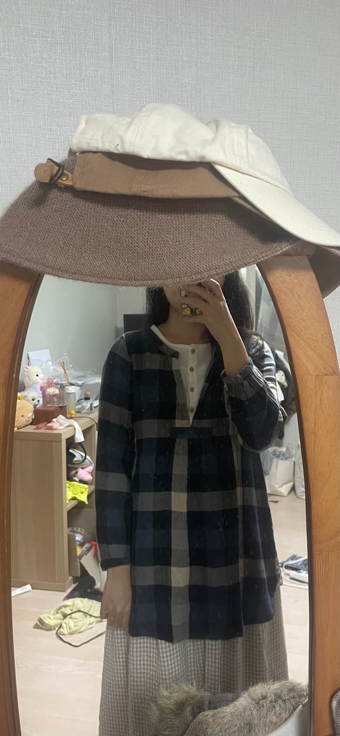 빈티지 체크 레이어드 블라우스 (착용샷) 상품이미지6