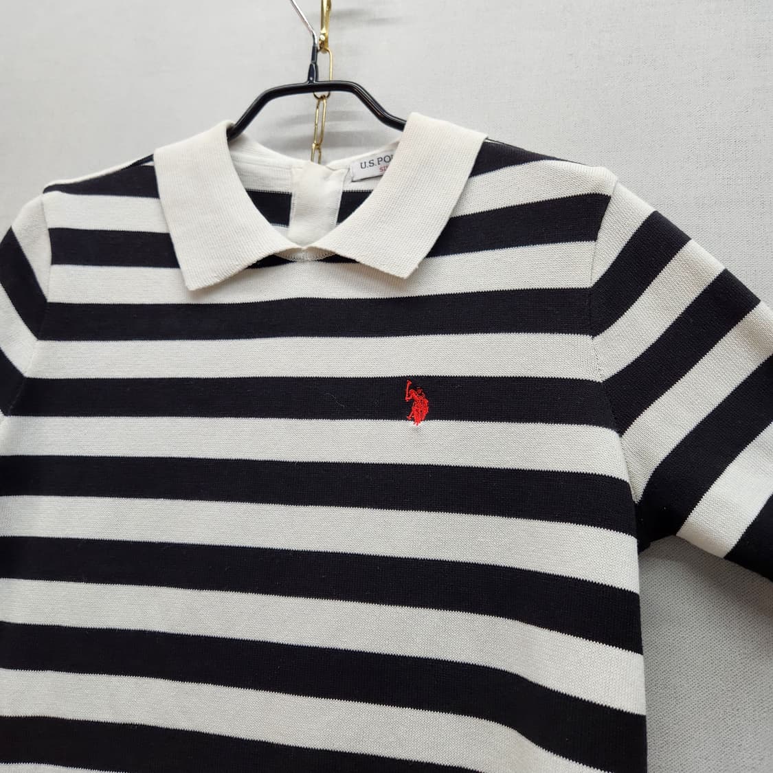 U.S폴로 로고 스트라이프 니트 반팔카라 S(S) 상품이미지3