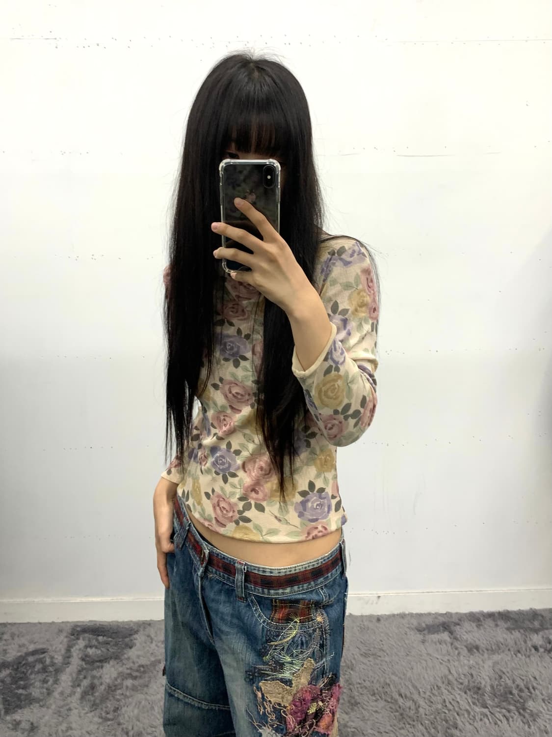 플라워 패턴 매쉬 롱슬리브 상품이미지1