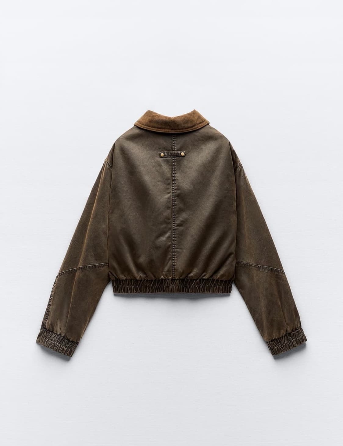 자라 코듀로이 칼라 왁스드 크롭 봄버 자켓 타바코 상품이미지2