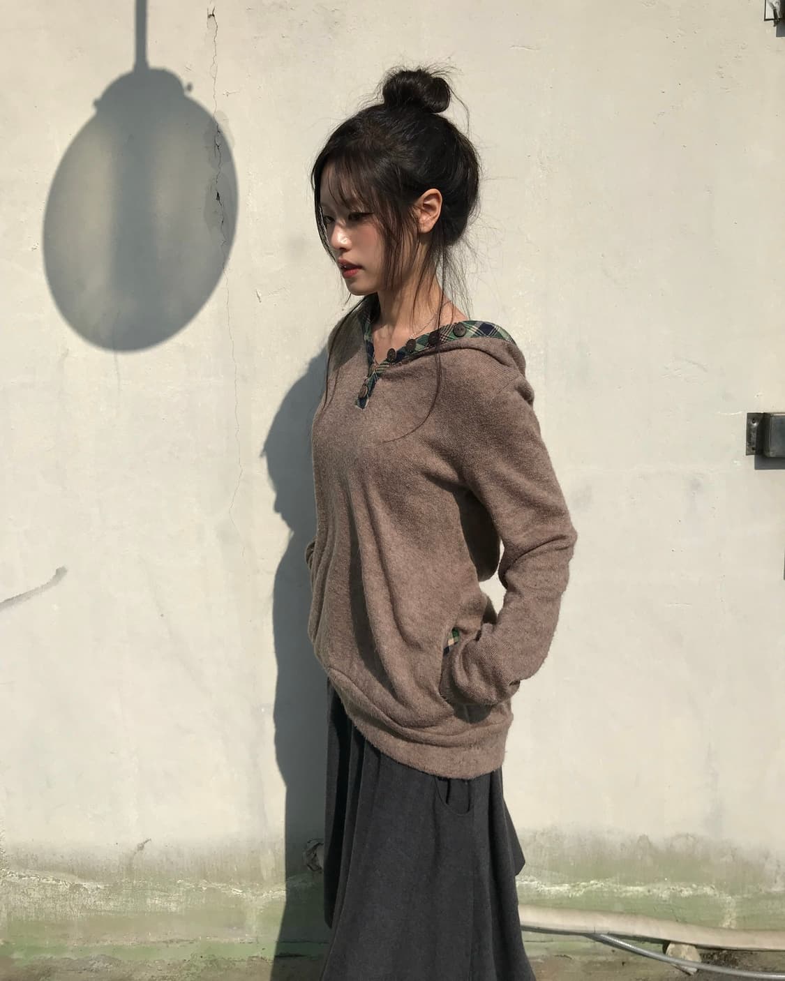 그린 체크 니트 후드 상품이미지4