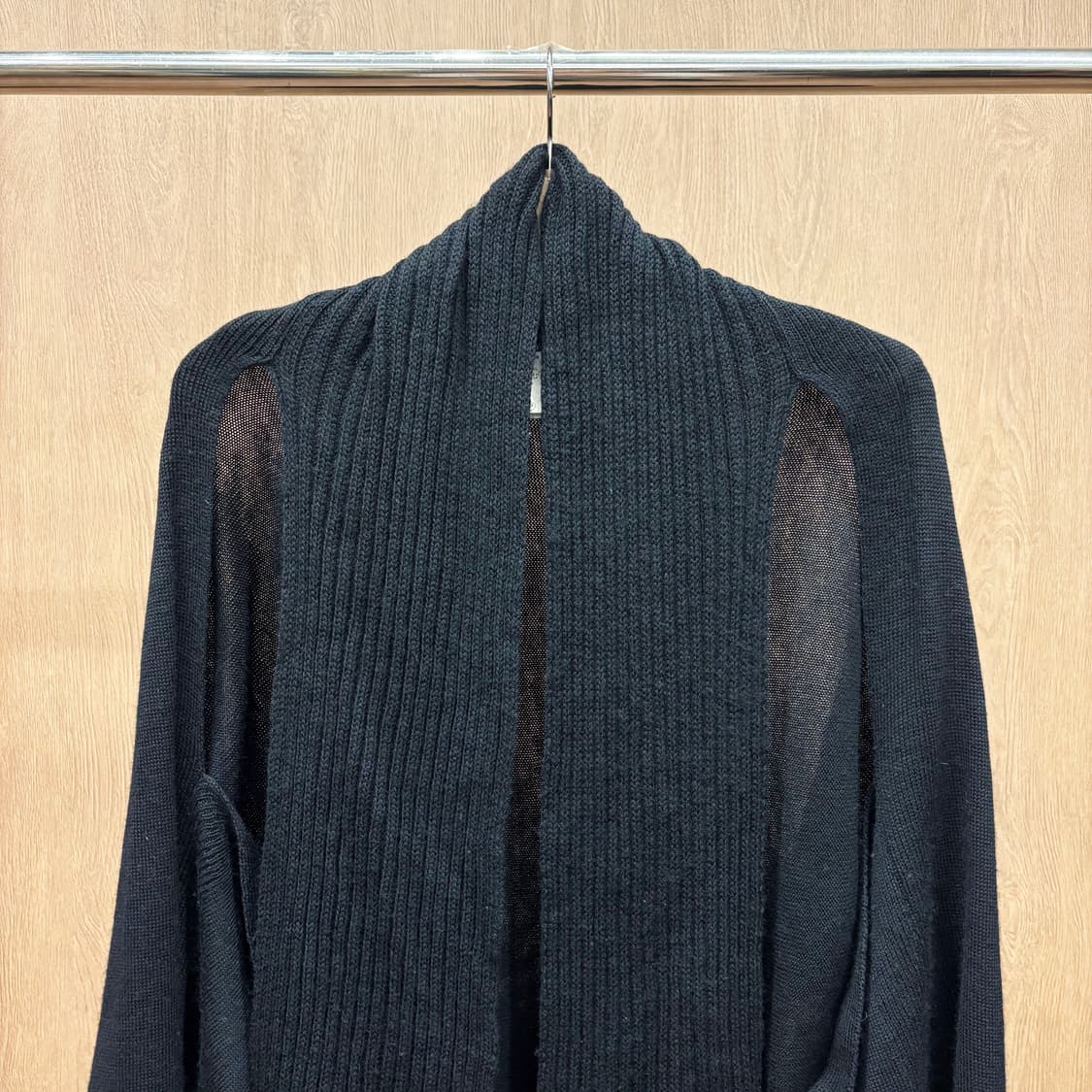 요지 야마모토 울 니트 볼레로 가디건 드레이프 드롭 숄더 디테일 블랙 상품이미지4