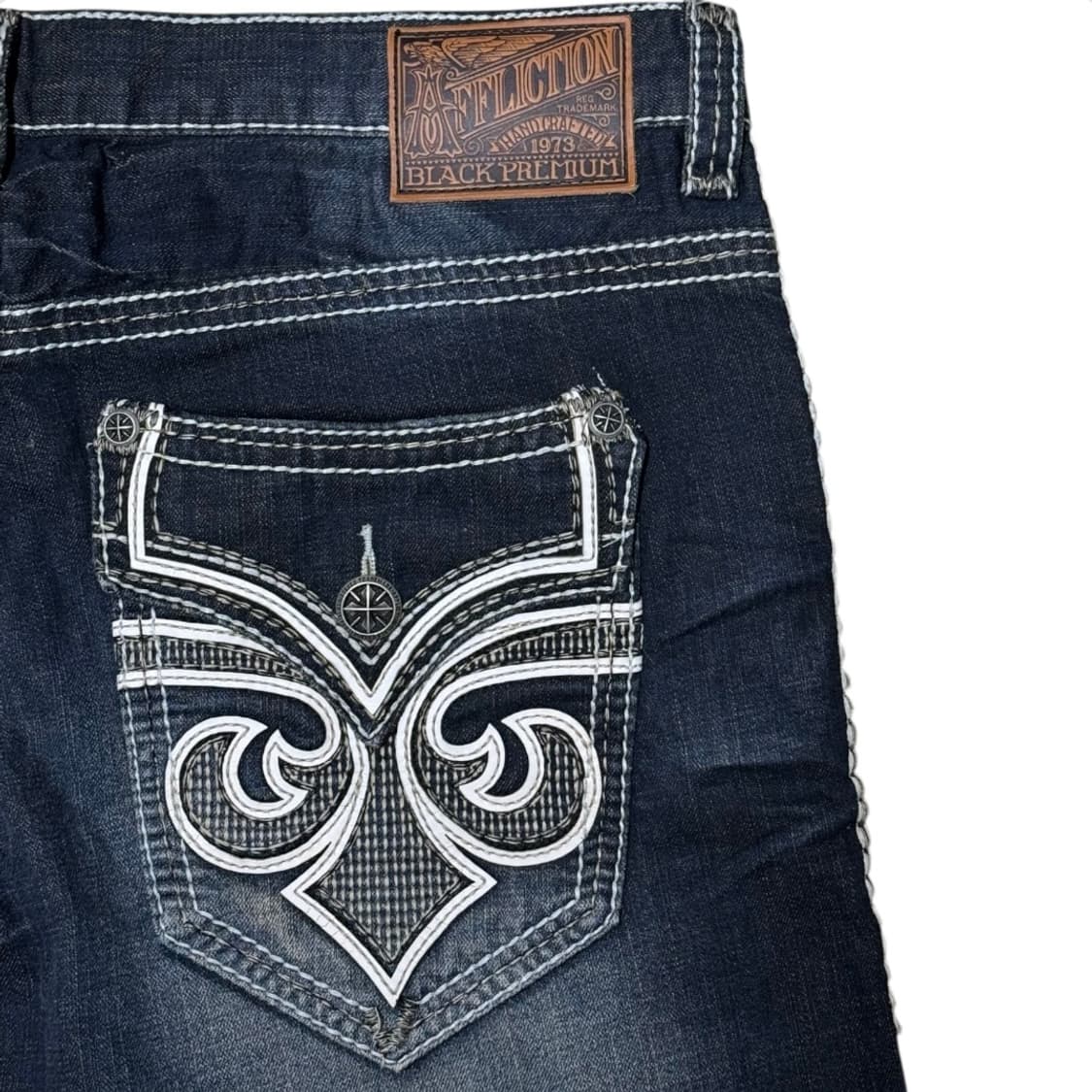 AFFLICTION 1973 핸드크래프트 고딕 버클 자수 스티치 데님팬츠 상품이미지8