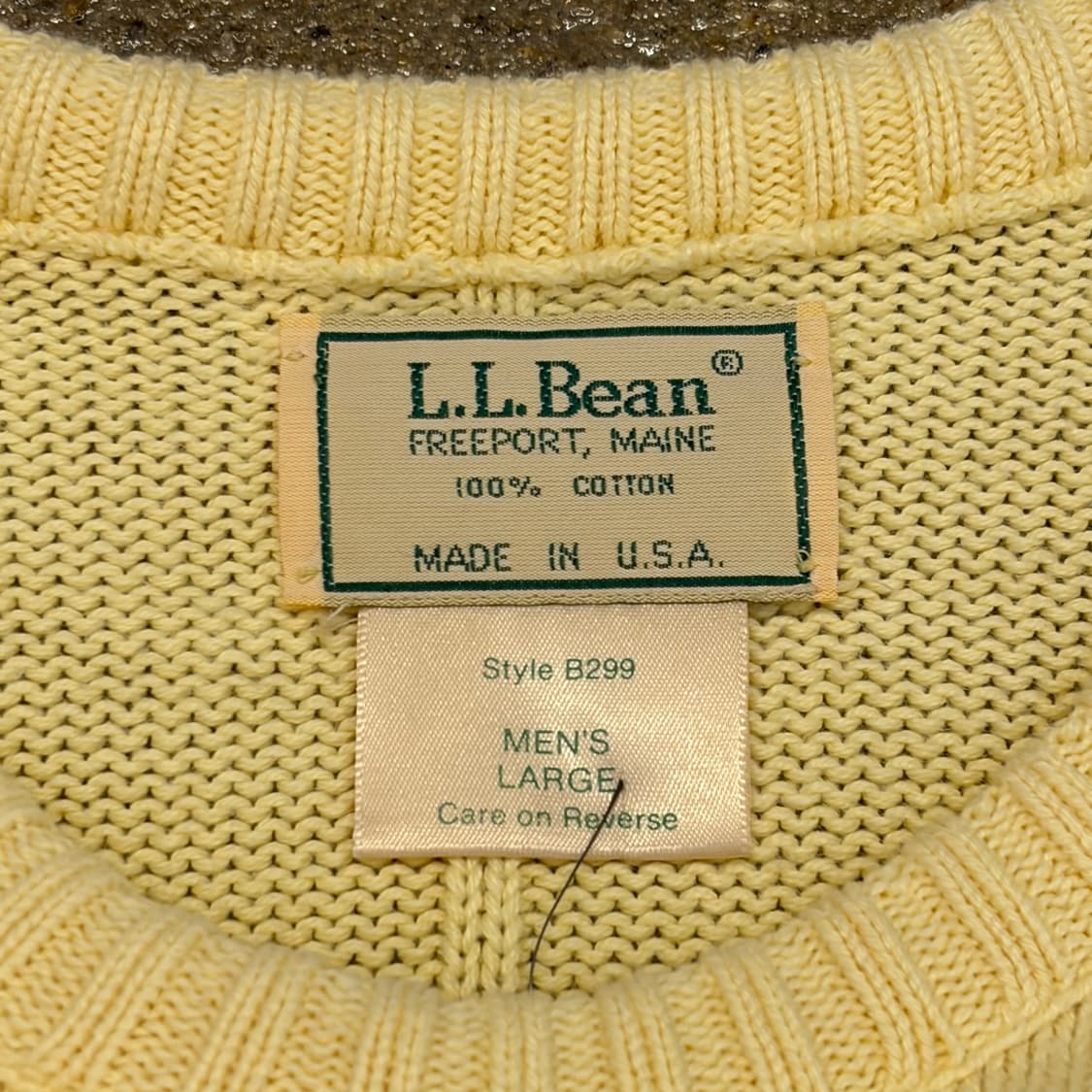 90s Made in USA 빈티지 엘엘빈 연노랑 코튼 니트 상품이미지4