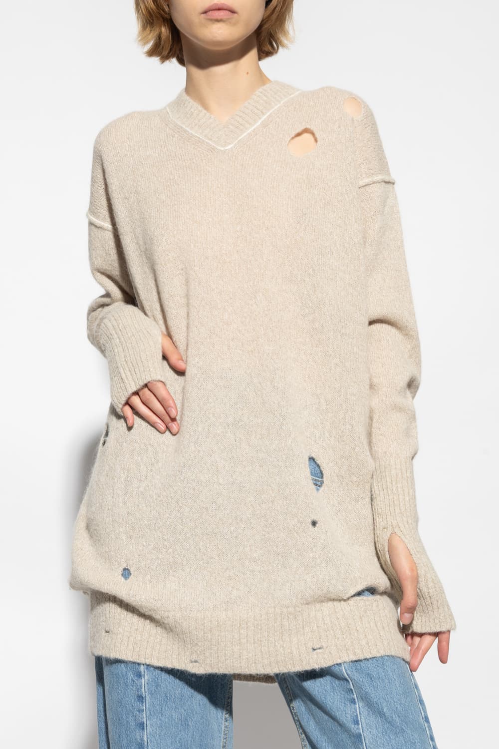 xs) 24AW MM6 메종 마르지엘라 컷 아웃 Sweater, 베이지 상품이미지1