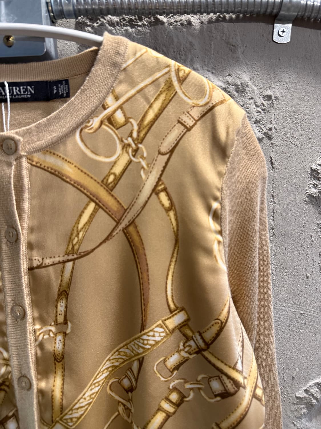 로렌 랄프로렌 체인 프린팅 니트 가디건 베이지 S 상품이미지3