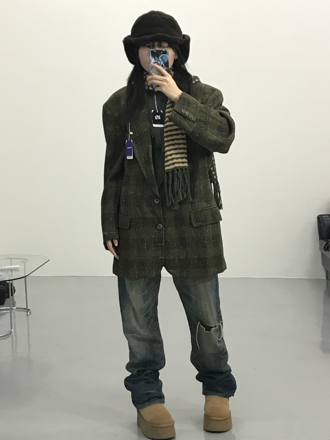 휴고보스 실크 울 체크 블레이저 상품이미지2