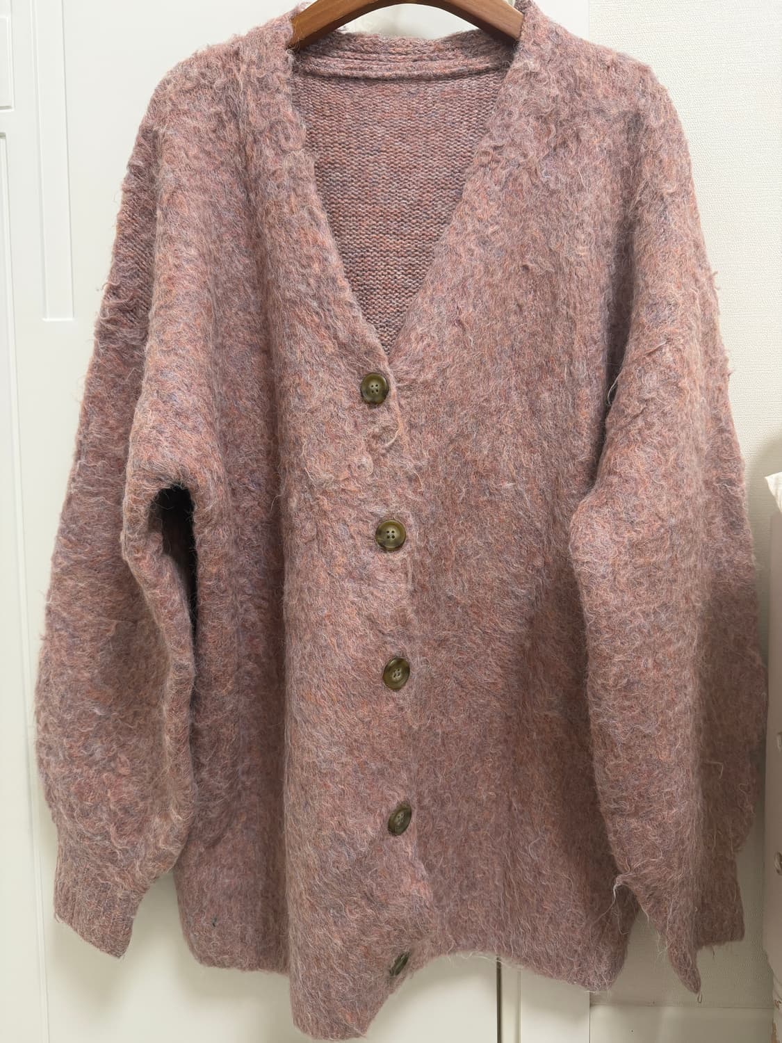 헤어리 모헤어 핑크 니트 가디건 상품이미지1