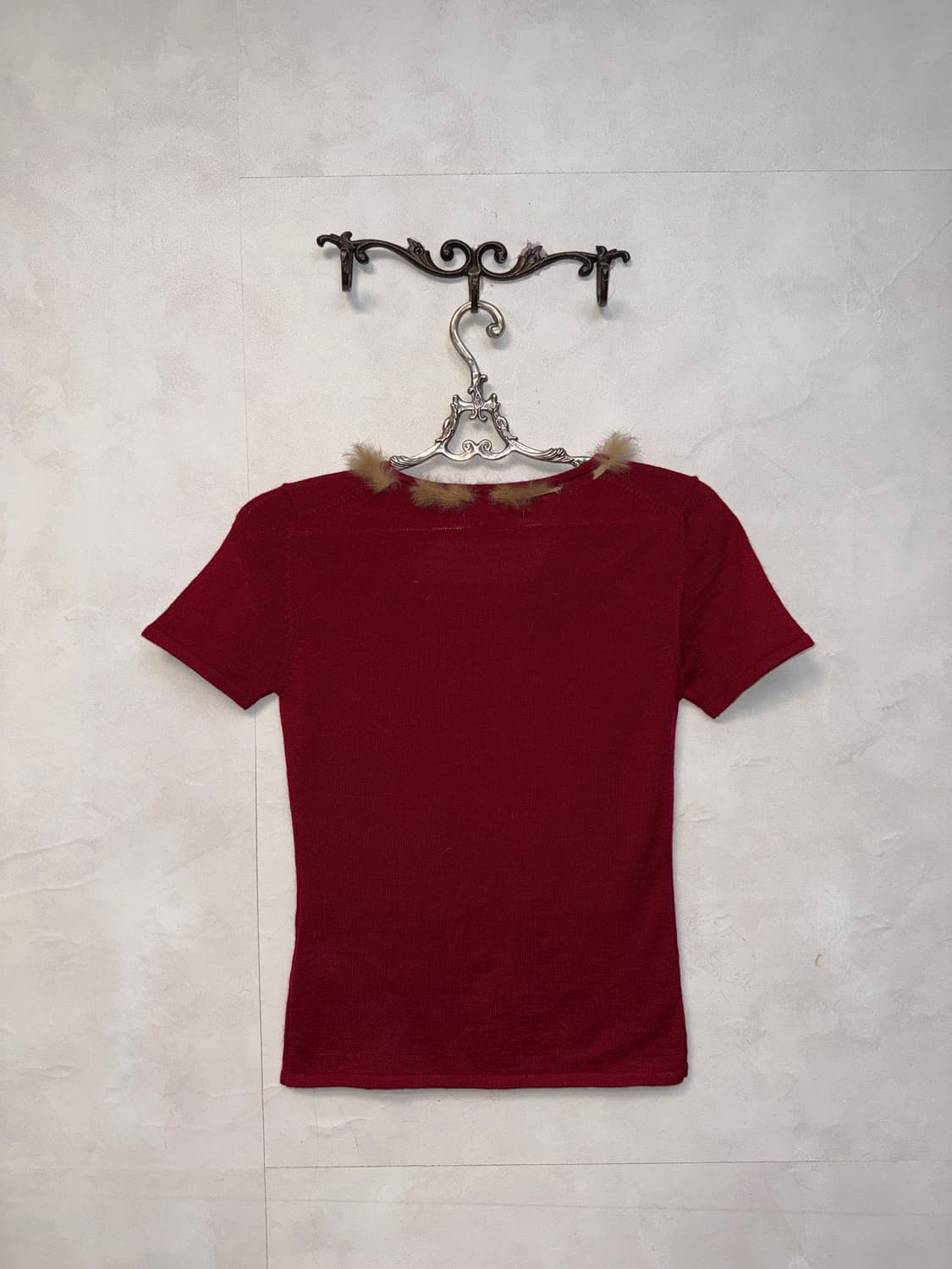 Red fur trimmed half knit 상품이미지6