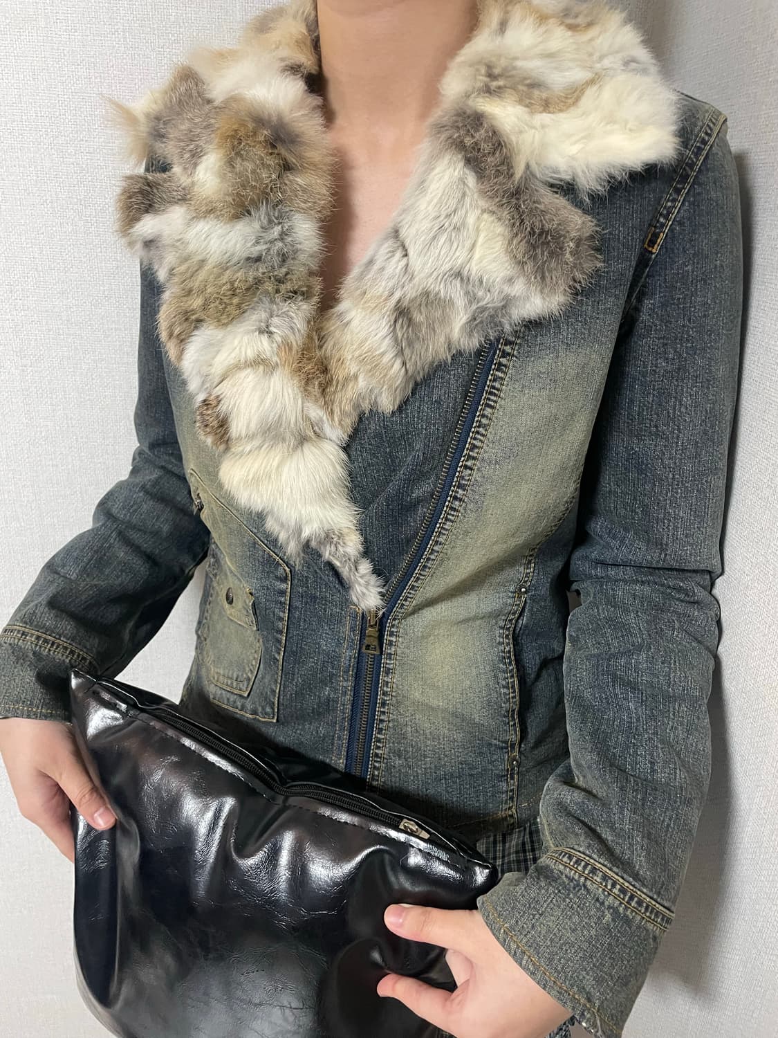 Leopard denim fur jacket 상품이미지2