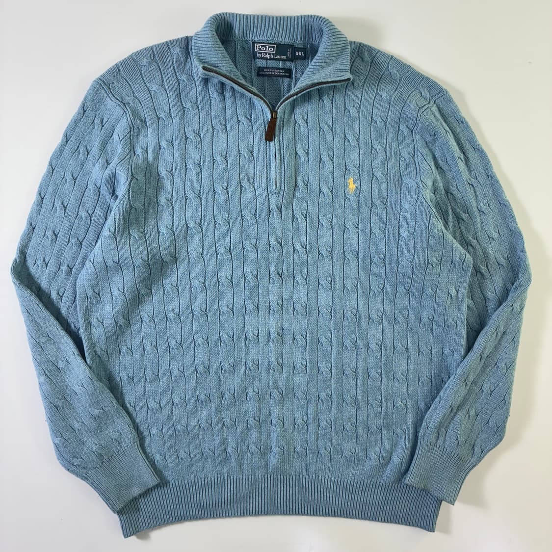 Polo 폴로 랄프로렌 투사실크100% 라벤더블루 케이블 쿼터집업 니트 상품이미지1