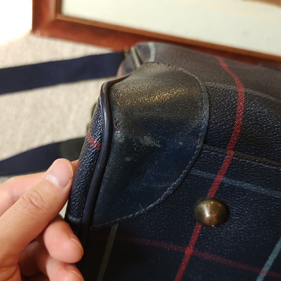90s 버버리 위크엔드 더플백 잉글랜드 체크 pvc 레더 트레블 백 상품이미지7