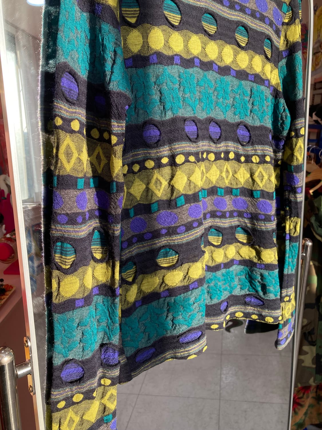 빈티지 블루그린 그런지 패턴 반 폴라 탑 상품이미지4