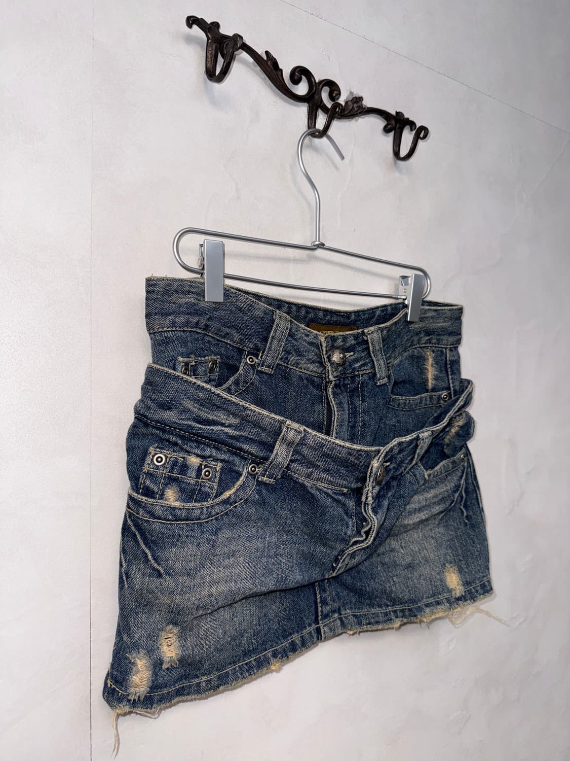 Washing double denim layered mini skirt 상품이미지2