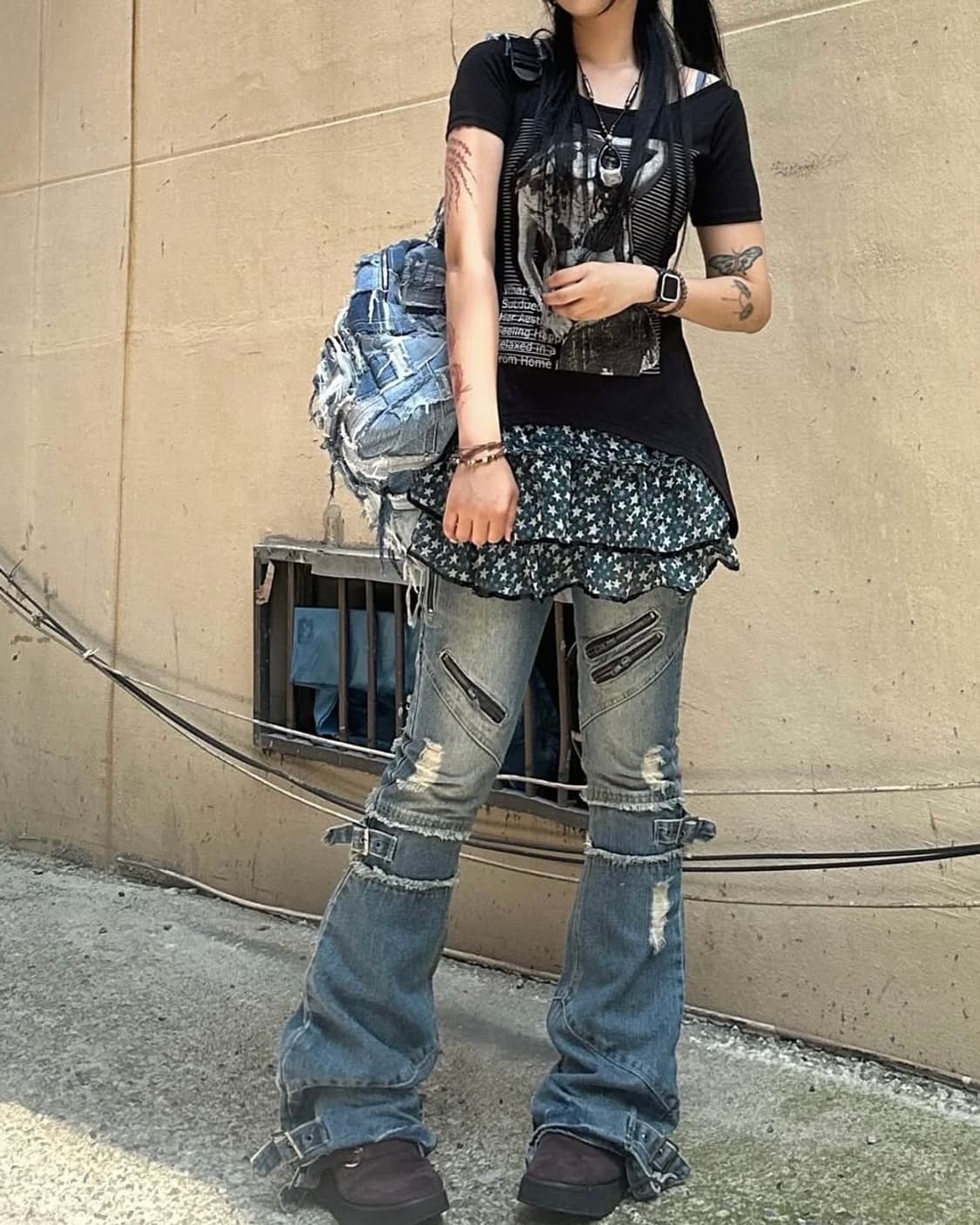 Bondage Detail Denim Bootcut Pants 상품이미지4