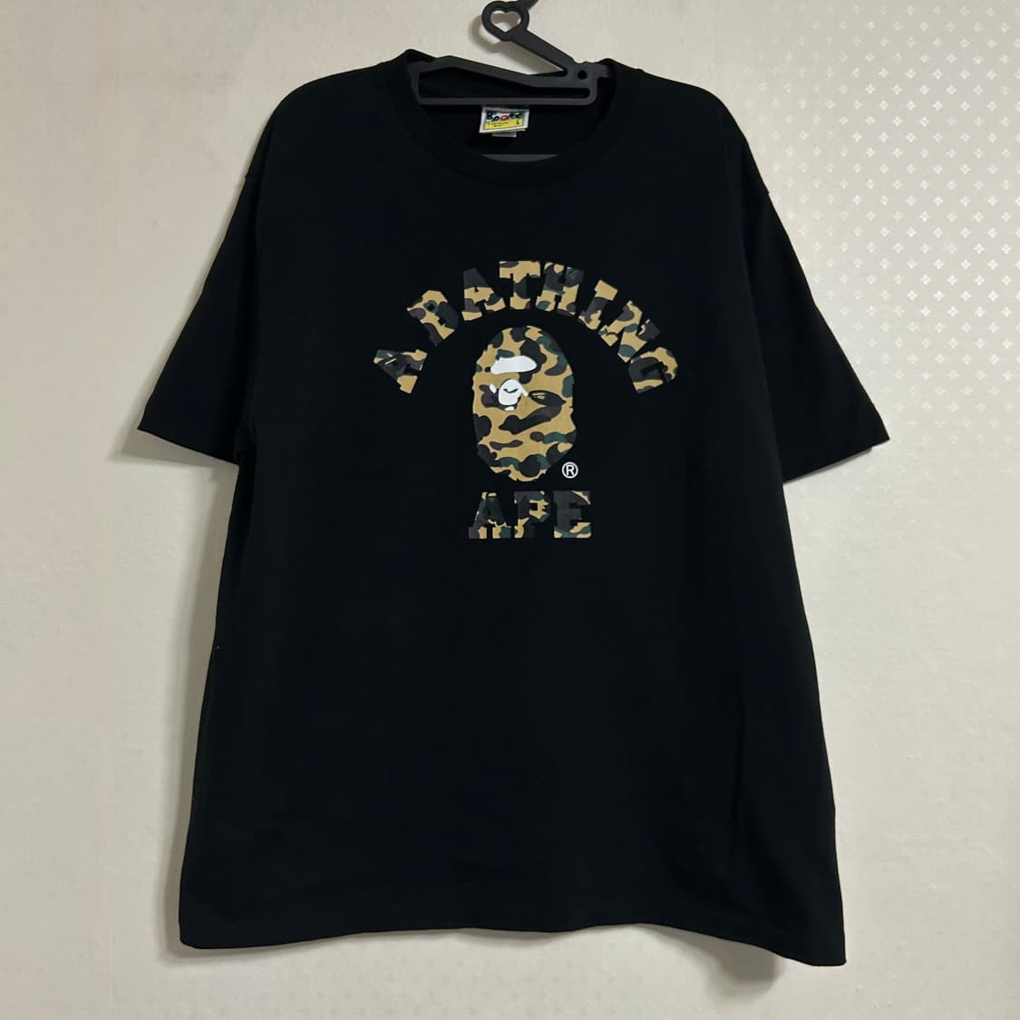 BAPE 베이프 퍼스트 카모 컬리지 반팔 티셔츠 블랙 옐로우 L 상품이미지4