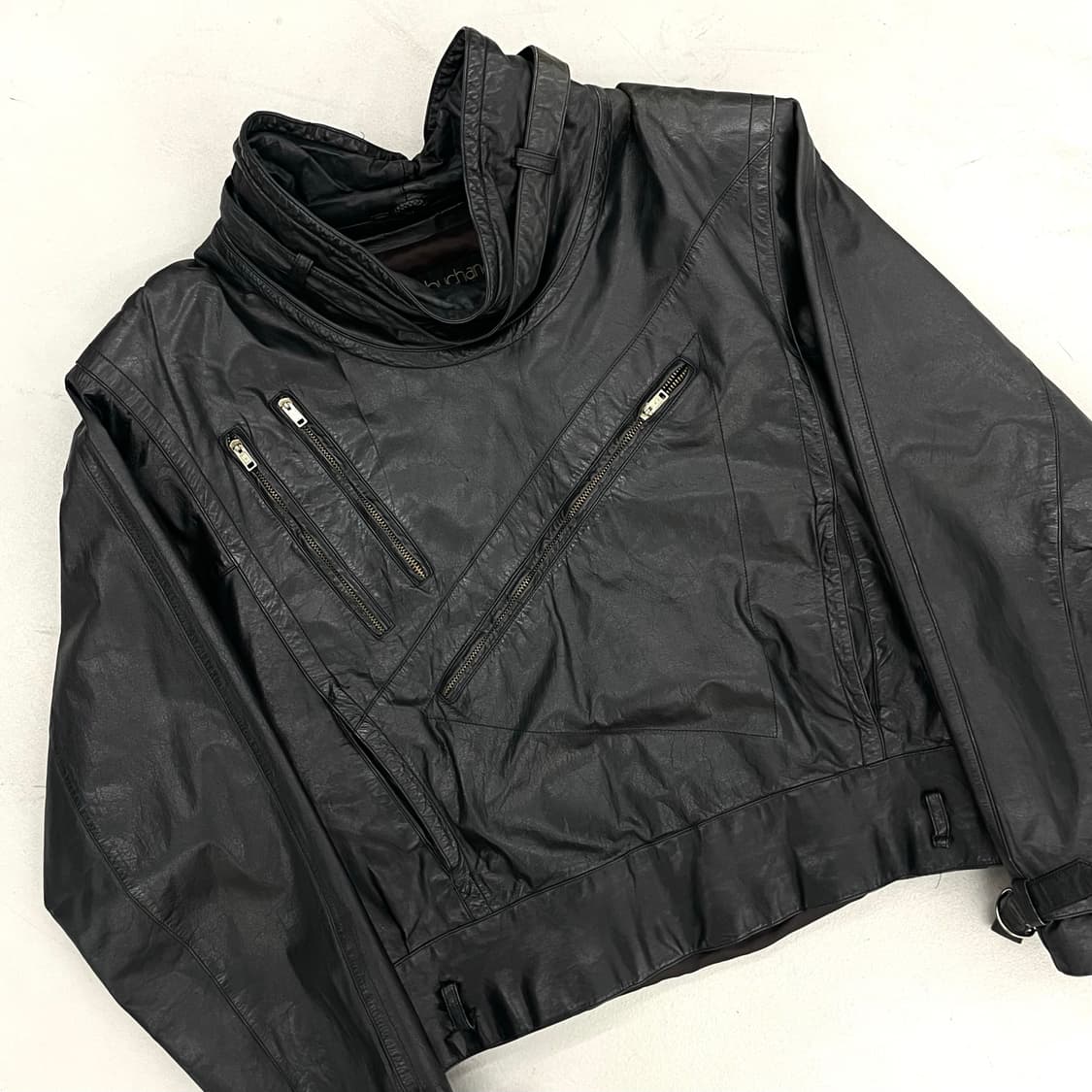 펠레펠레 90s 릭오웬스맛 하이넥 멀티 사선 지퍼 리얼레더 가죽 자켓 상품이미지4