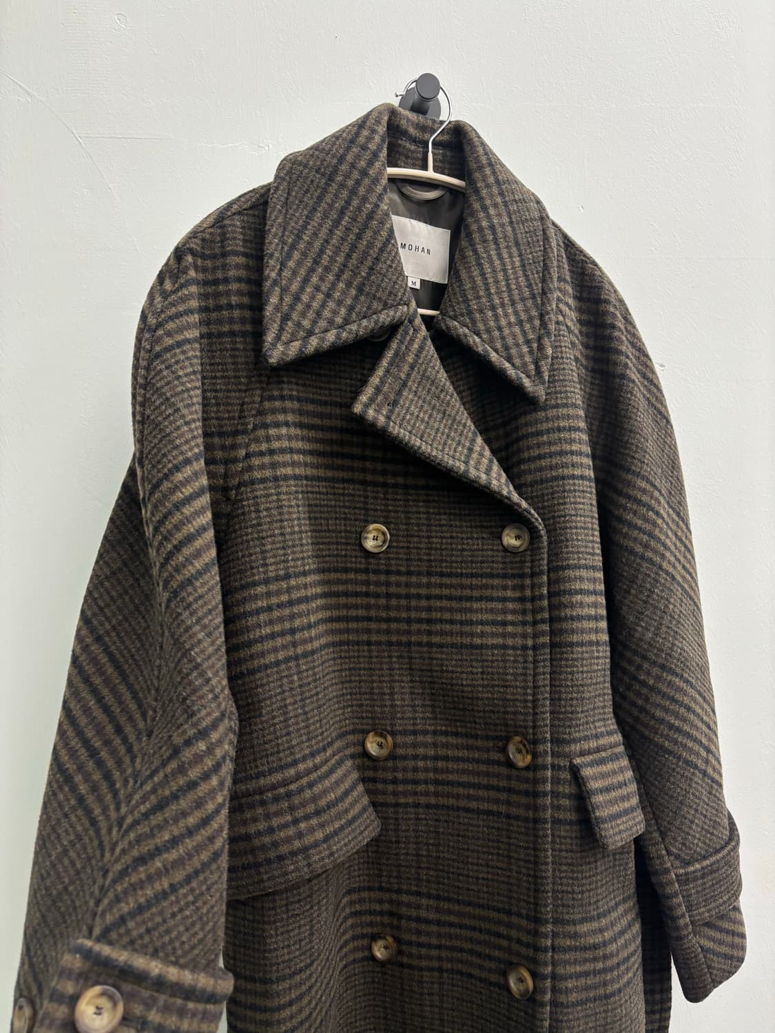 모한 MOHAN 체크 더블 브레스티드 롱 코트 상품이미지6