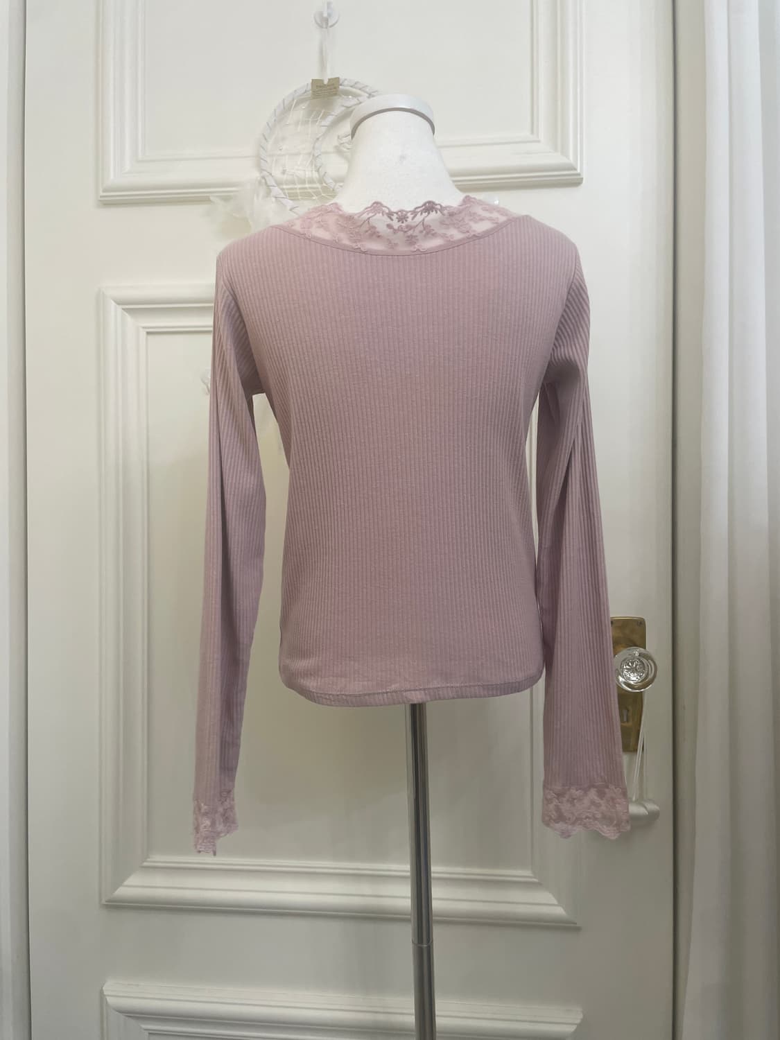 pink lavender lace point rib top(size-F) 상품이미지3