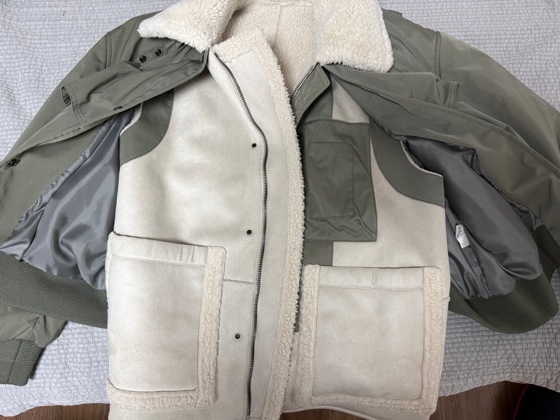 시스템옴므 퍼블록 무스탕 레이어 자켓 카키색 100 상품이미지5