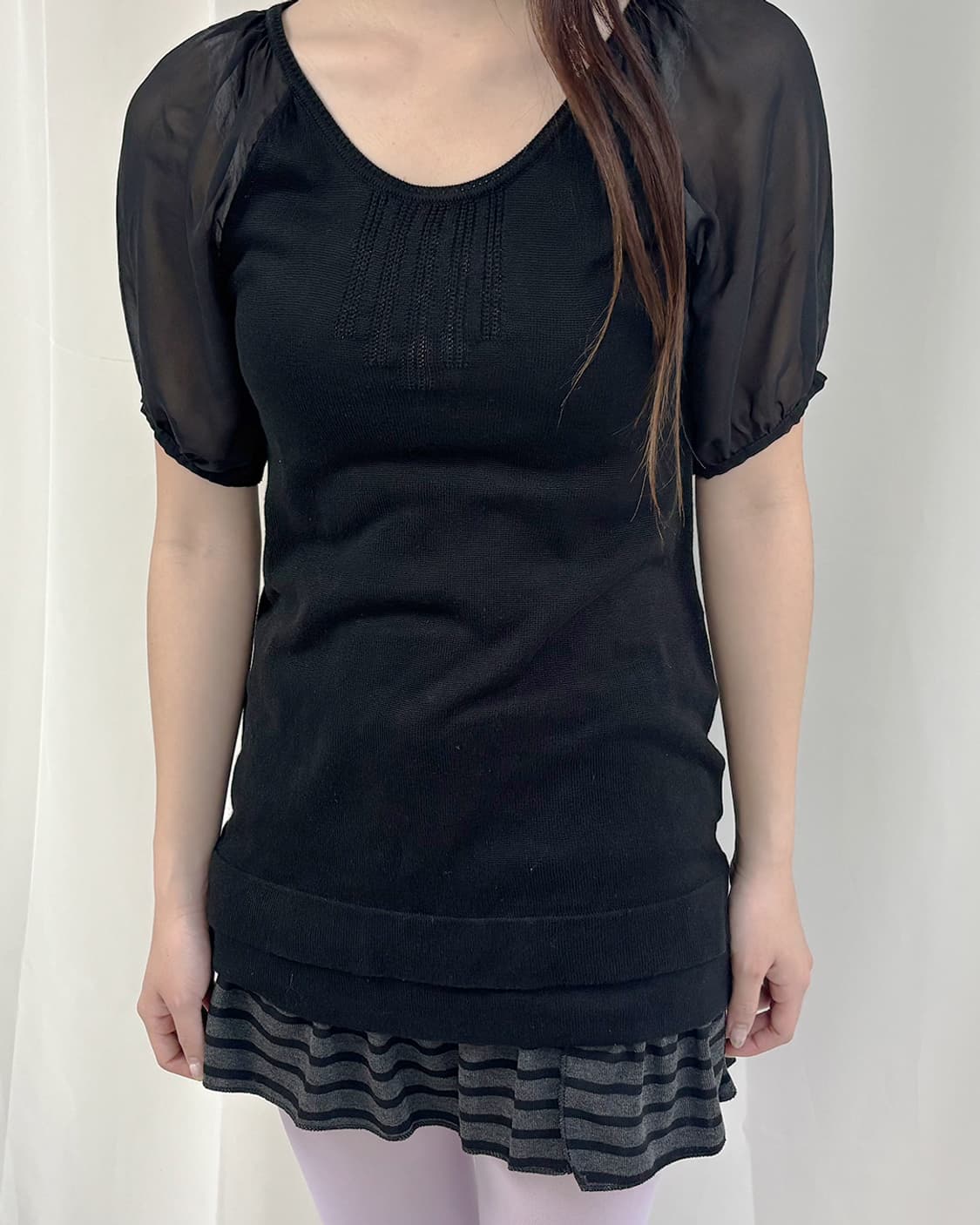 Provador시스루 퍼프 소매 백 리본 니트 탑 상품이미지2