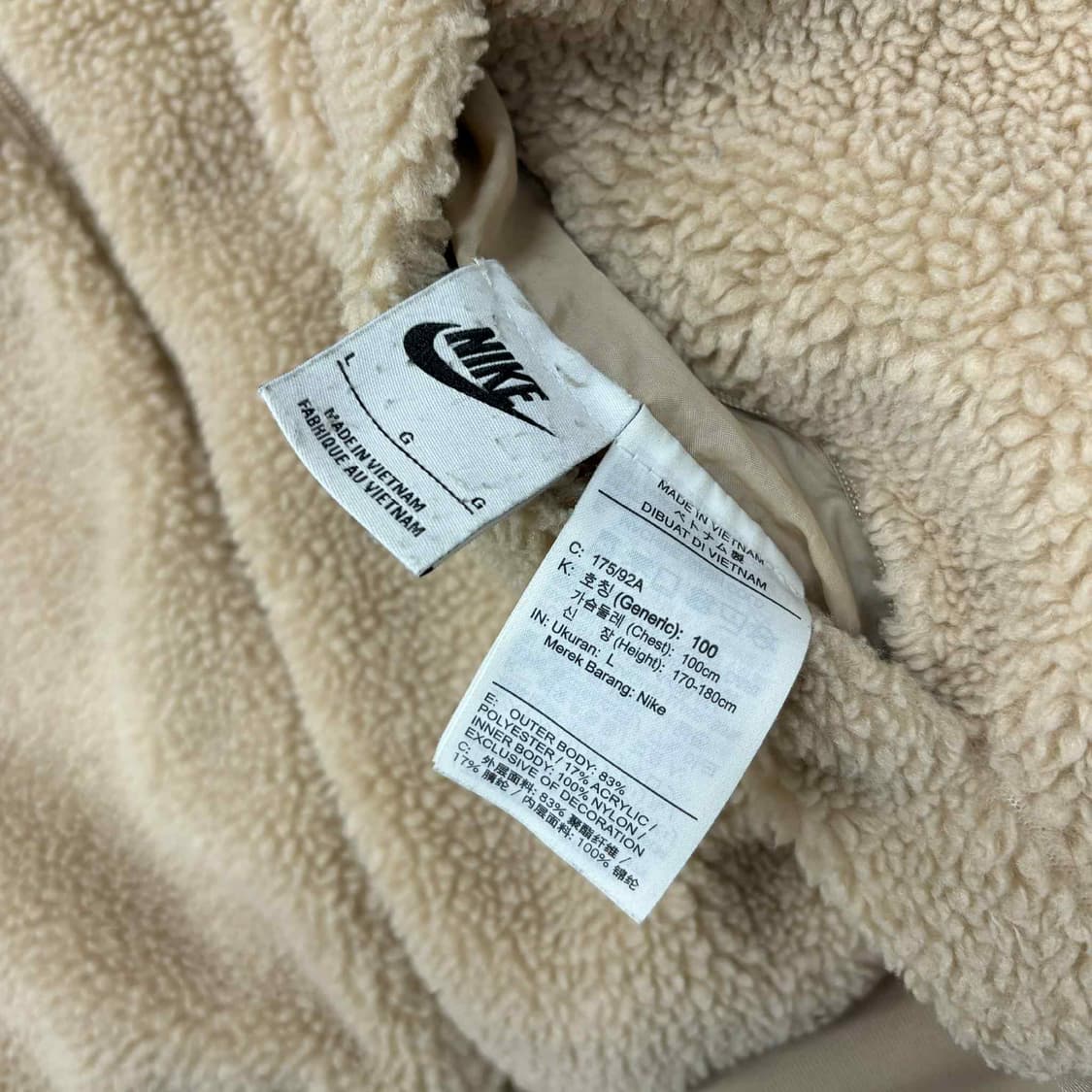 나이키 신형 빅스우시 베이지 핀터깔 플리스 자켓 풀집 후리스(L) 상품이미지8