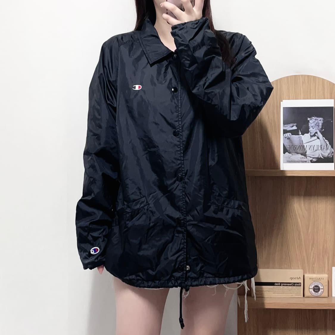 [정품] 챔피온 블랙 뒷빅로고 나일론 코치자켓 [ L ] 상품이미지3
