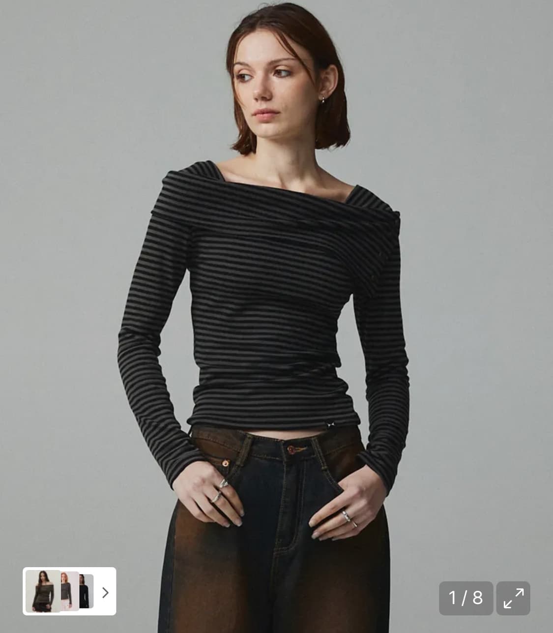 키티포터리 kittypottery 스트라이프 오프숄더 롱슬리브 티셔츠 상품이미지2