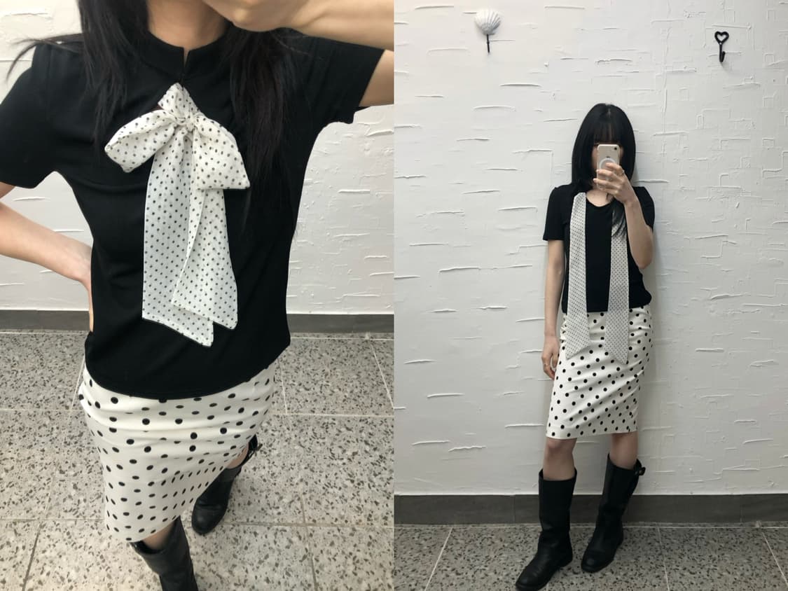 Dot ribbon tie top 상품이미지3